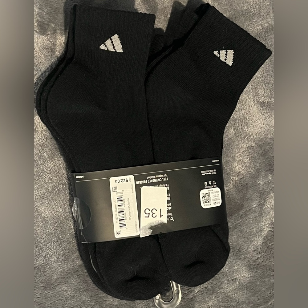 adidas Black Quarter Athletic Socks with White Logo - 6 Pack large 8-12 new - Picture 4 of 4